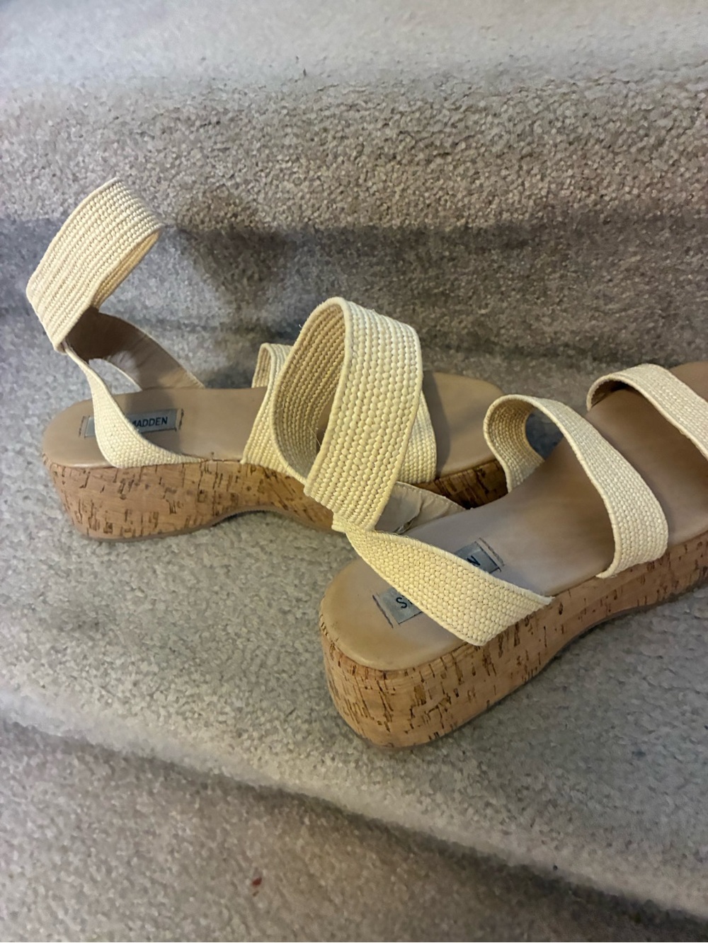 Steve Madden Cream Woven Cork Wedge Sandals